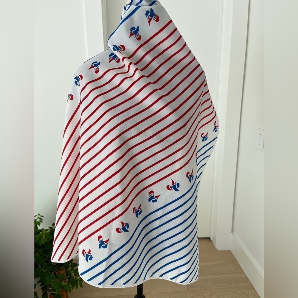 VINTAGE Scarf Red White Blue Tri-Colour Flag Print Stripes Nautical Sporty